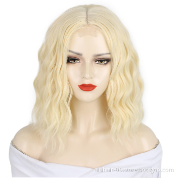 Aisi Beauty Silky Cheap Afro Body Wave Naturel Blonde Machine Made U Part Bob Cut For Women Short Wigs Synthetic Lace Front